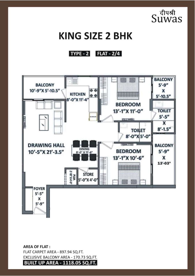 King size 2 BHK floor plan